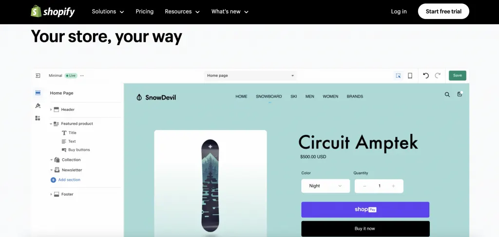 Shopify online store example
