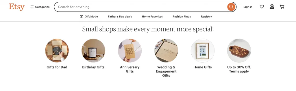 Etsy marketplace example