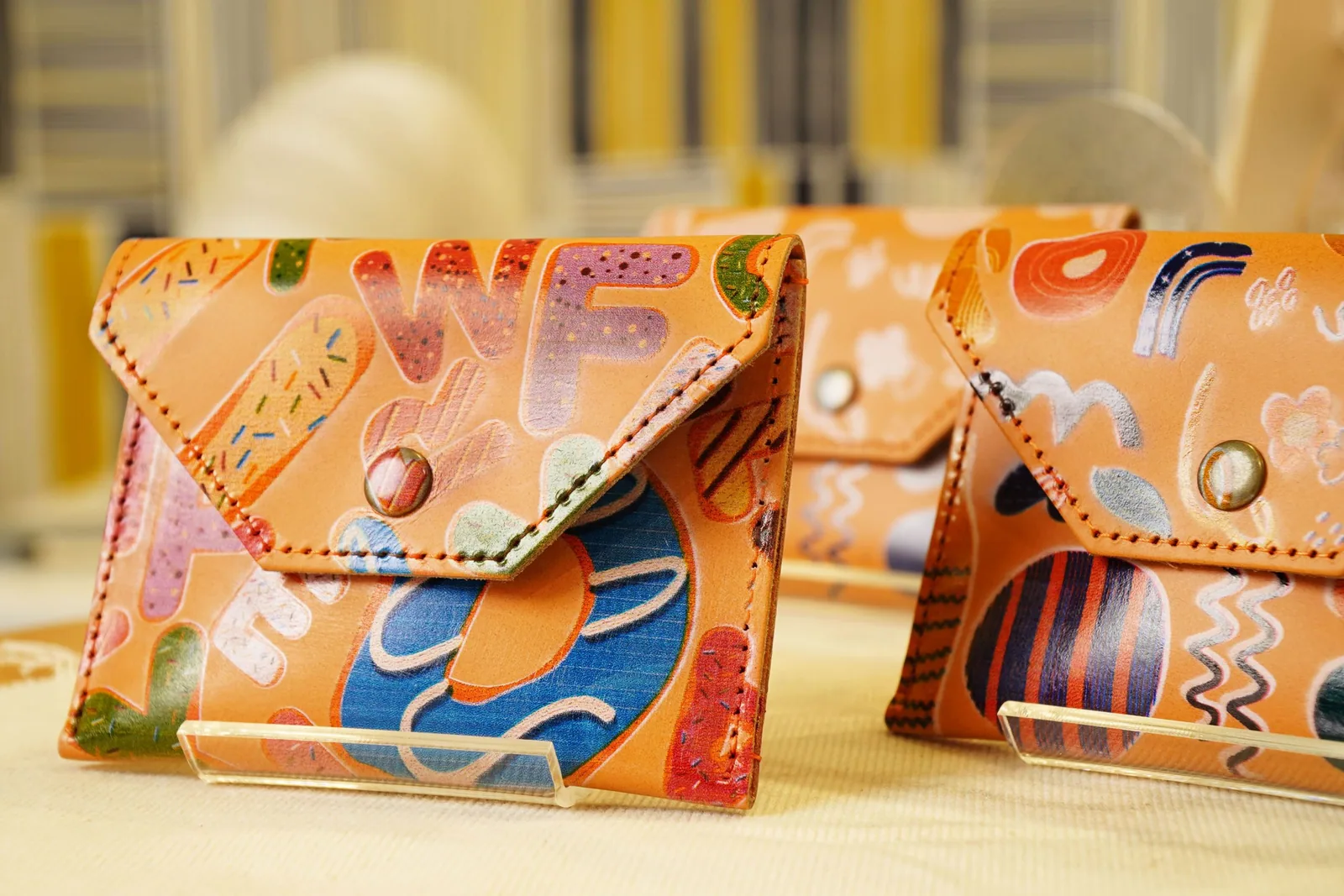 Colorful printed leather wallets