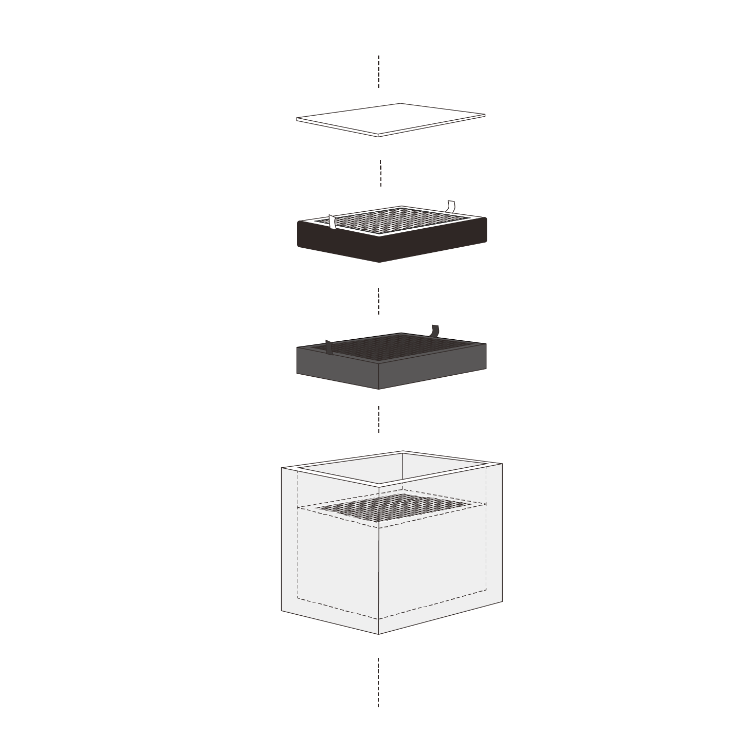 Exploded view of the Beam Air four-layer filtration system
