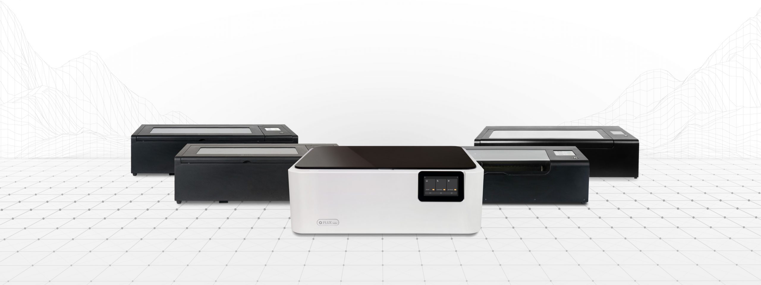 The FLUX laser cutter lineup side by side