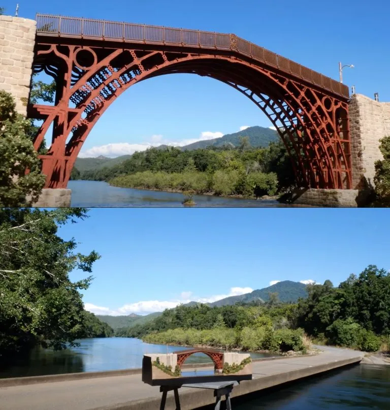 A real iron bridge compared with Luke Towan’s miniature model